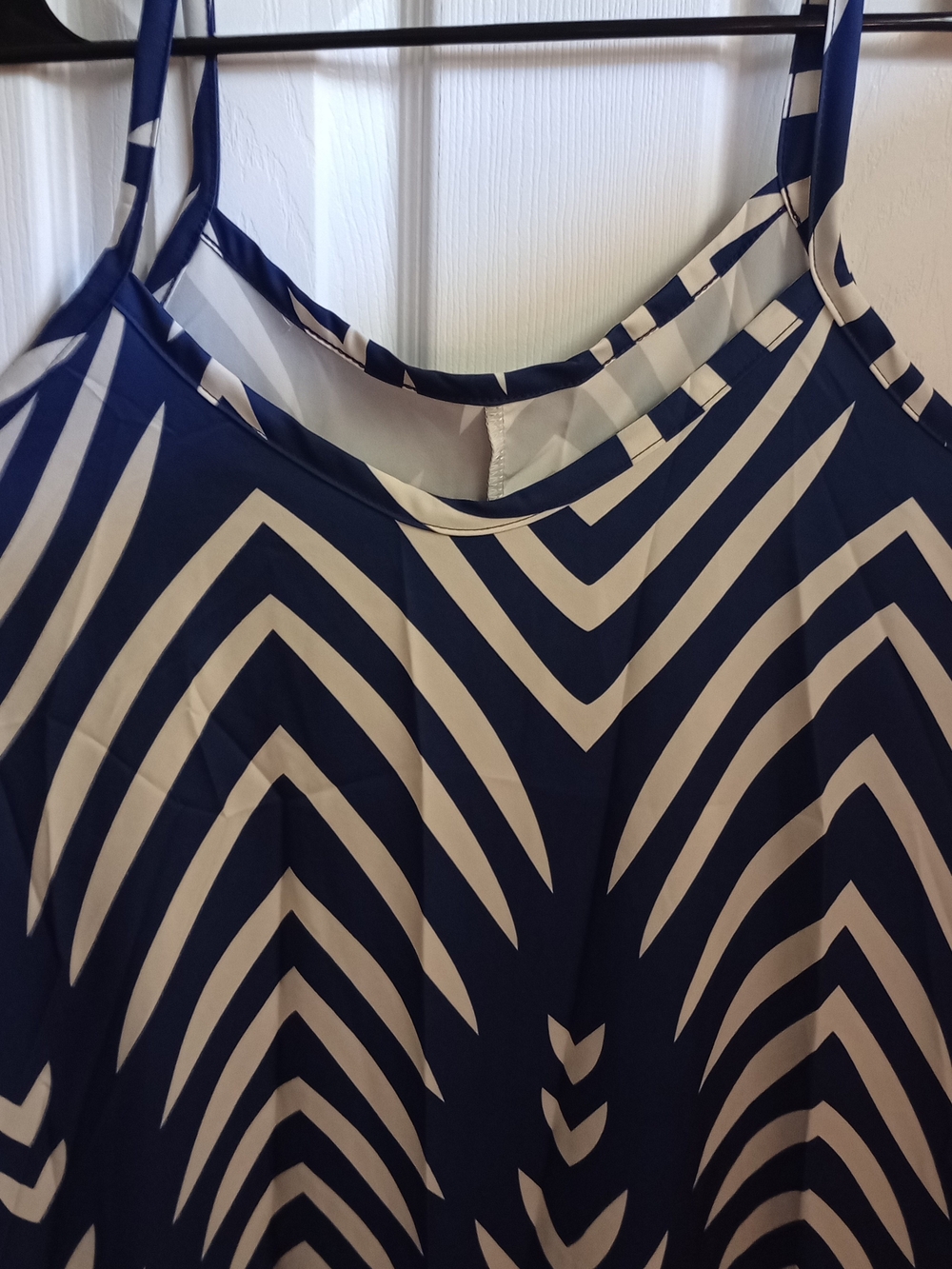 Women’s Navy and White Abstract  Striped Midi  Spaghetti Strap Dress NEW